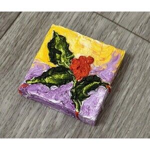 ‘Holly’ Christmas Mini Oil Painting  Magnet Original By Paris Wyatt Llanso 2x2”